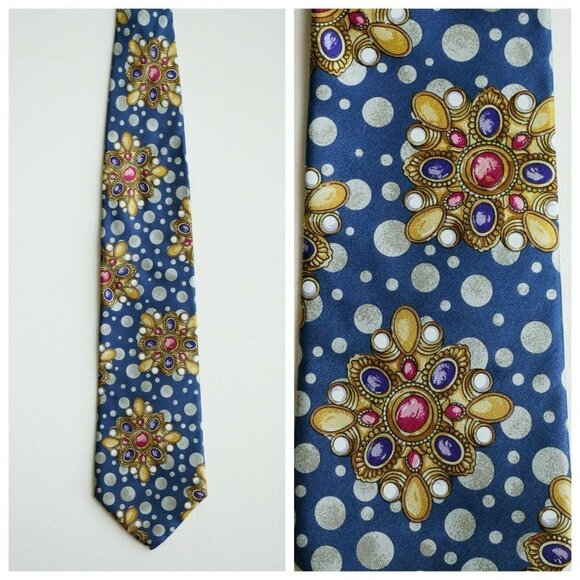 Vintage  Kenzo Paris Jewelry Print Men's Silk Tie - Picture 1 of 9